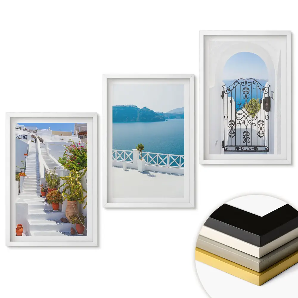 Triptych v ráme Malebné výhľady na grécke ostrovy