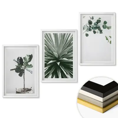 Triptych v ráme s rastlinnými motívmi v minimalistickom štýle