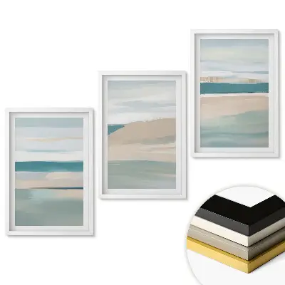 Triptych v ráme Pokojné krajiny v odtieňoch modrej