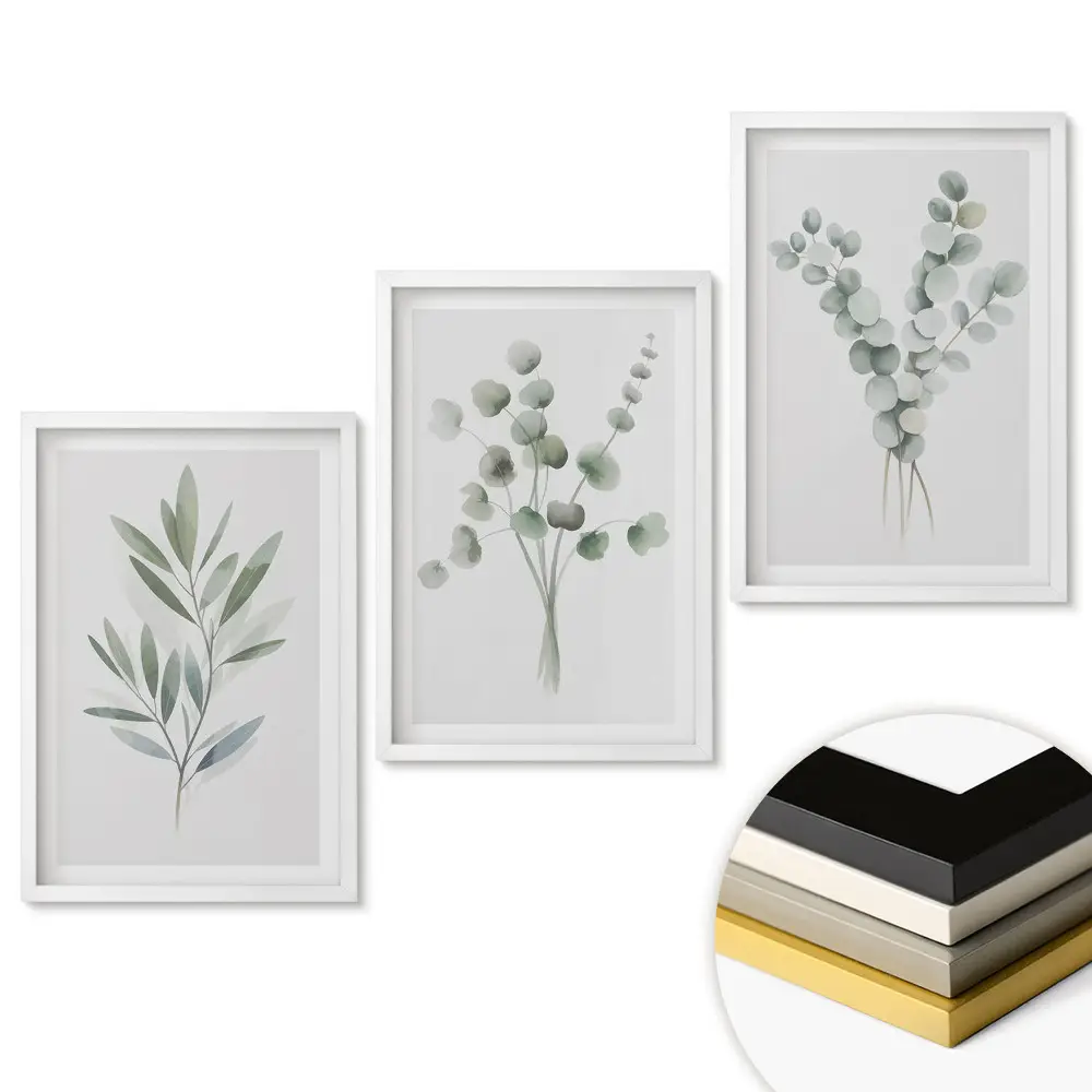 Triptych v ráme Zelené akcenty v minimalistickom štýle
