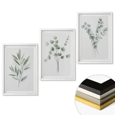 Triptych v ráme Zelené akcenty v minimalistickom štýle