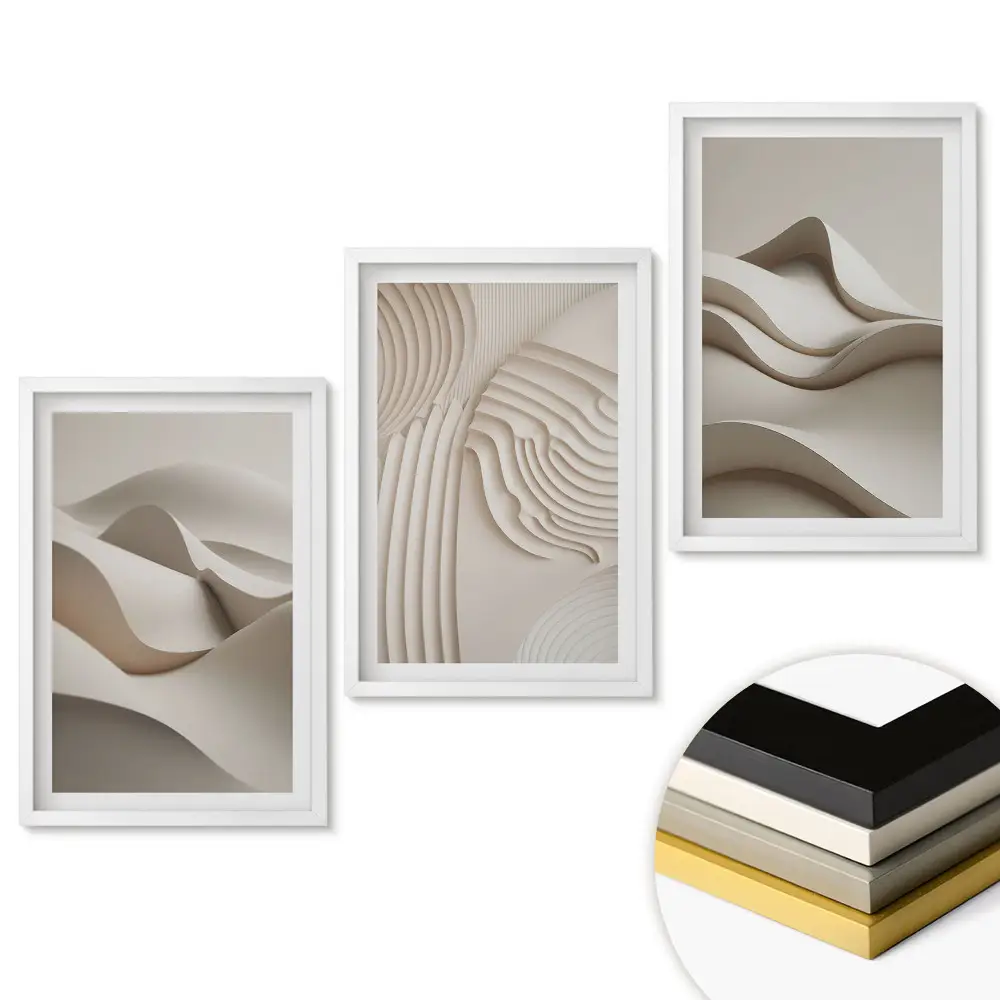Triptych v ráme Abstraktné 3D vlny a štruktúry