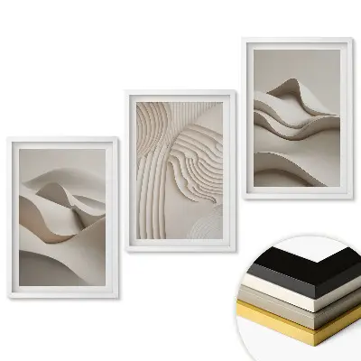 Triptych v ráme Abstraktné 3D vlny a štruktúry