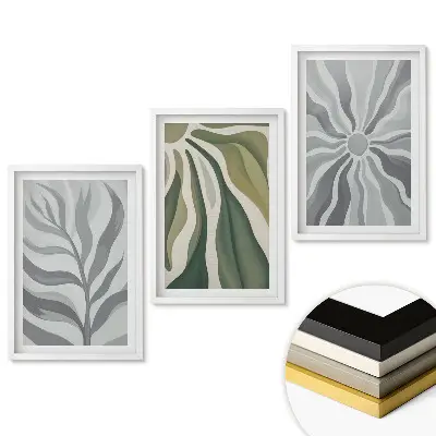 Triptych v ráme s rastlinnými motívmi v minimalistickom štýle