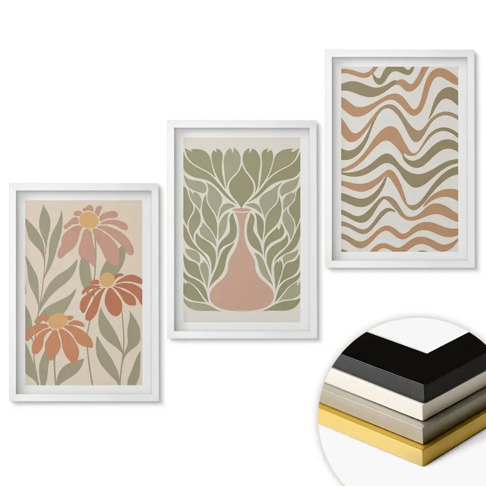 Triptych v ráme Kvetinové inšpirácie v modernom štýle