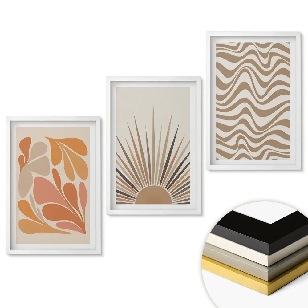 Triptych v ráme Moderné abstrakcie v teplých odtieňoch