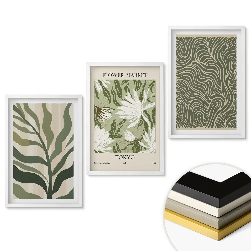 Triptych v ráme Zelené inšpirácie v modernom štýle