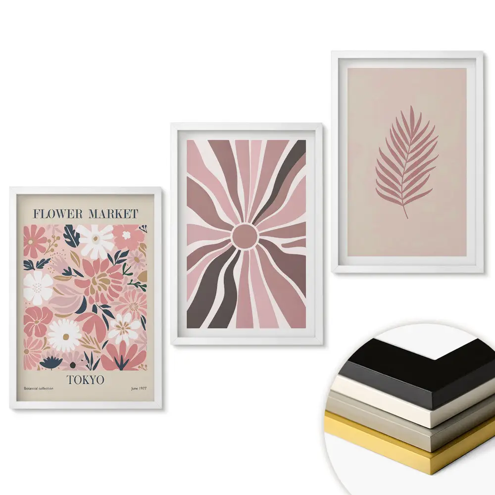 Triptych v ráme Kvetinový trh v pastelových odtieňoch