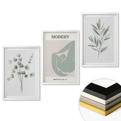 Triptych v ráme Štýlová grafika rastlín v pastelových farbách