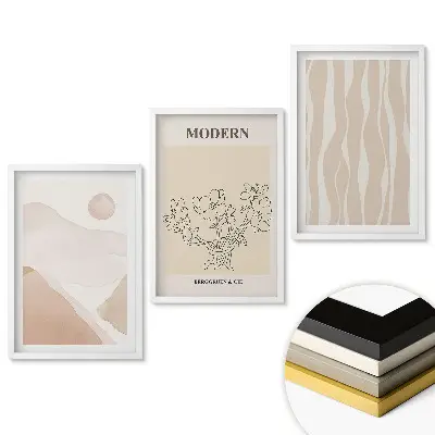 Triptych v ráme Moderná grafika v tlmených farbách