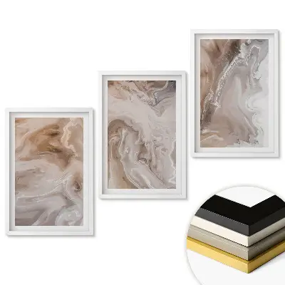 Triptych v ráme s abstraktnými vzormi v neutrálnych odtieňoch