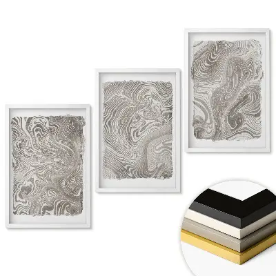 Triptych v ráme Abstraktné vlny v odtieňoch sivej