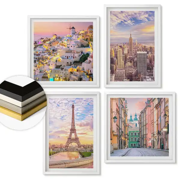 Sada 4 obrazov v ráme Magické mestá v zapadajúcom slnku