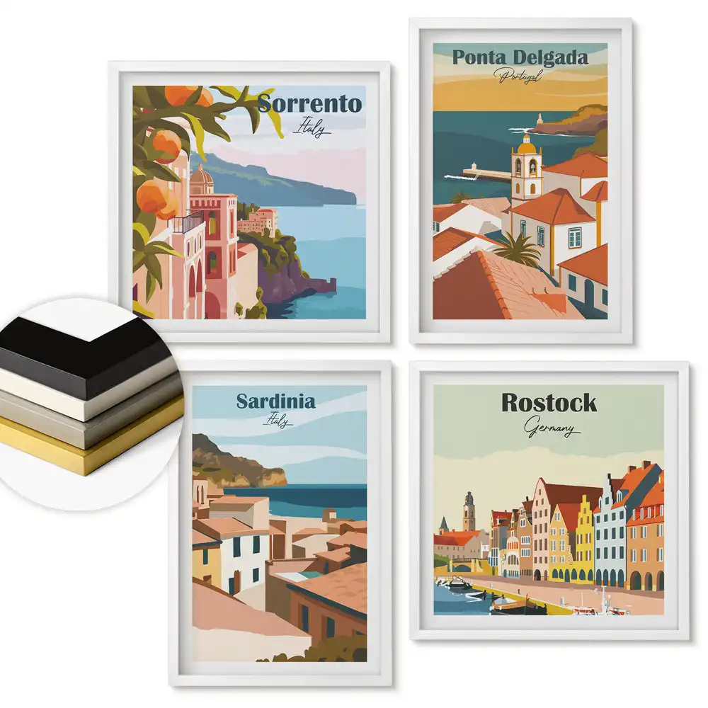 Sada 4 obrazov v ráme Európske mestá s malebnými výhľadmi