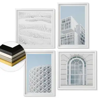 Sada zarámovaných obrazov Moderné formy architektúry v harmónii