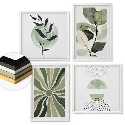 Sada 4 obrazov v ráme s modernými vzormi a prírodným motívom