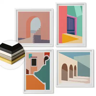 Sada 4 obrazov v ráme Farebné architektonické abstrakcie