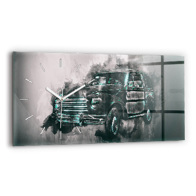 Horizontálne sklenené hodiny Oldschoolové auto
