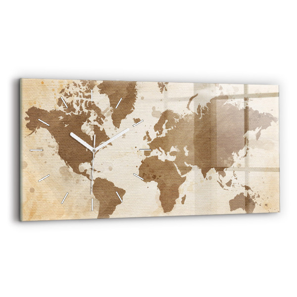 Horizontálne sklenené hodiny Maľovaná mapa sveta