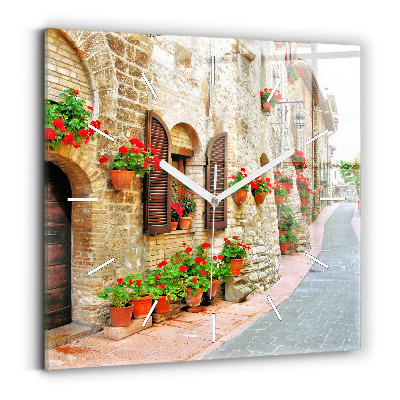 Štvorcové sklenené hodiny Malebná ulica