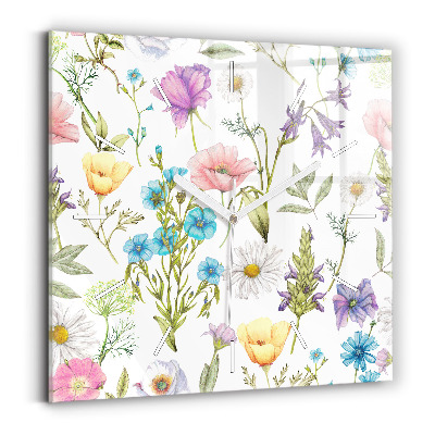 Štvorcové sklenené hodiny Kompozícia kvetov