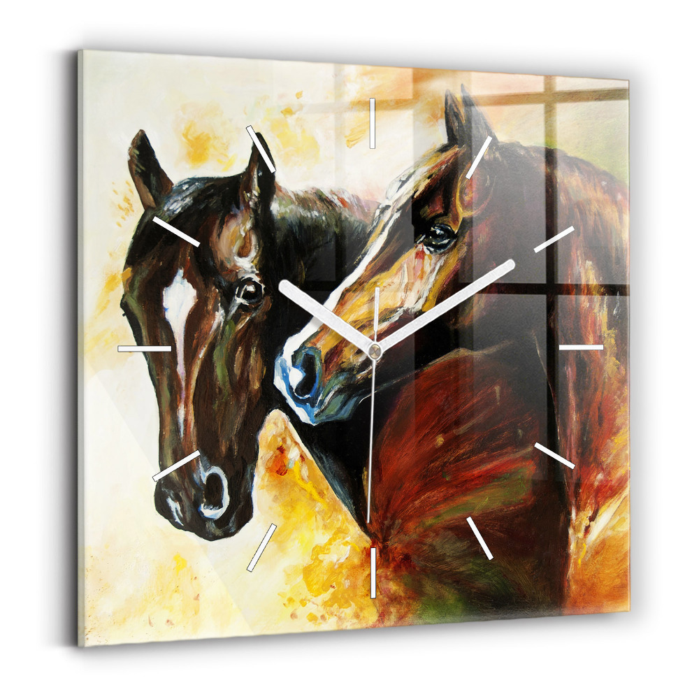 Štvorcové hodiny Maľované dva kone