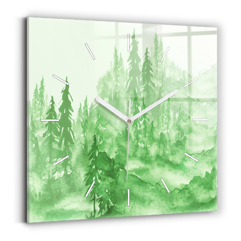 Štvorcové sklenené hodiny Obraz zeleného lesa