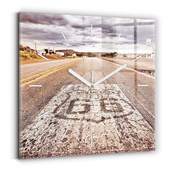Štvorcové nástenné hodiny Cesta Route 66 USA