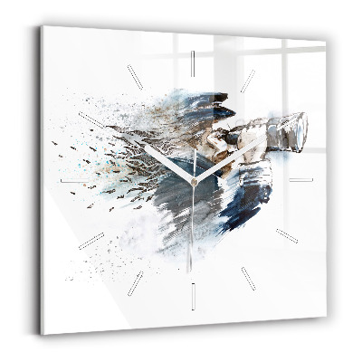 Štvorcové sklenené hodiny Kapitán s ďalekohľadom