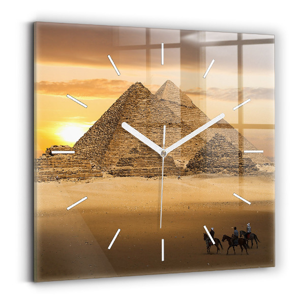 Štvorcové sklenené hodiny Pyramídy a západ slnka