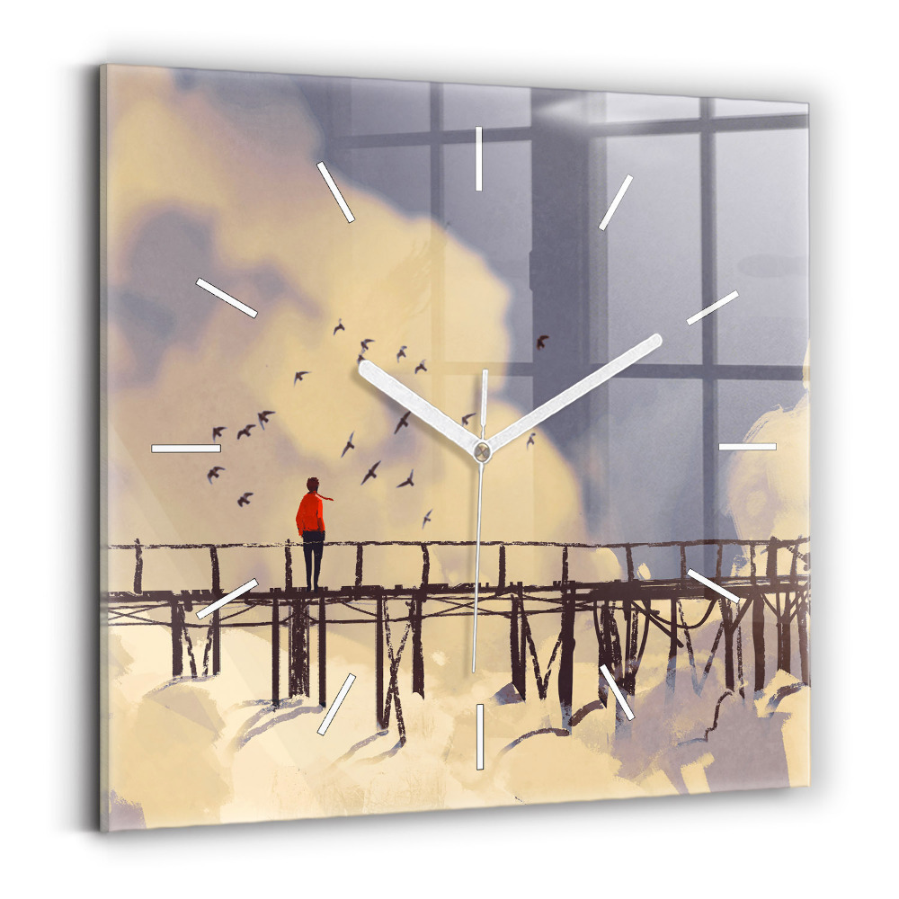 Štvorcové hodiny Muž na starom moste