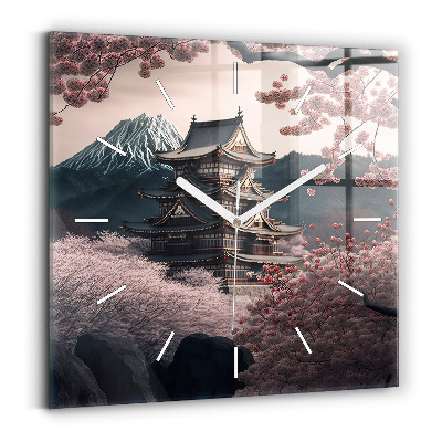 Štvorcové hodiny Veža a kvety v Ázii