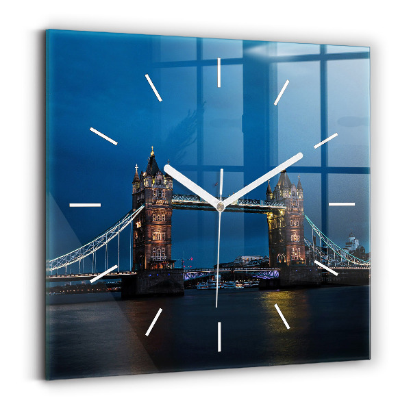 Štvorcové nástenné hodiny Tower Bridge Londýn v noci
