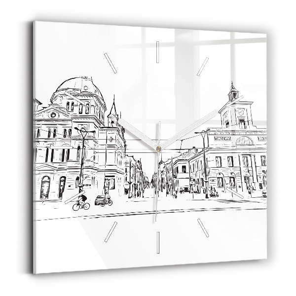 Štvorcové sklenené hodiny Ilustrácia mesta Poznaň