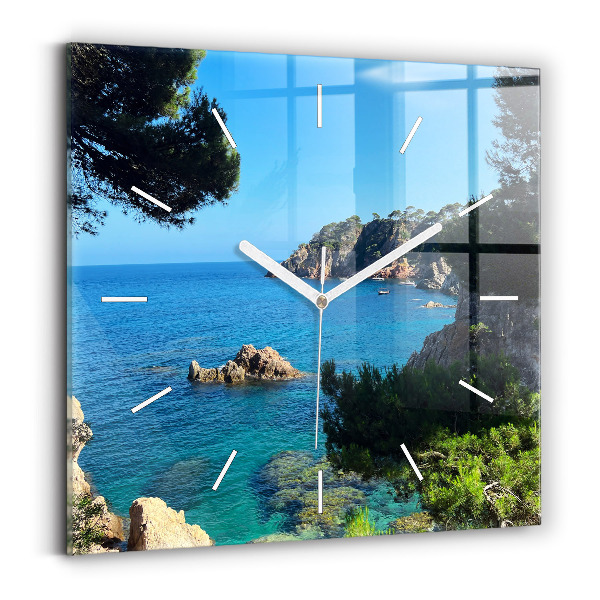 Štvorcové sklenené hodiny Pobrežie Costa Brava