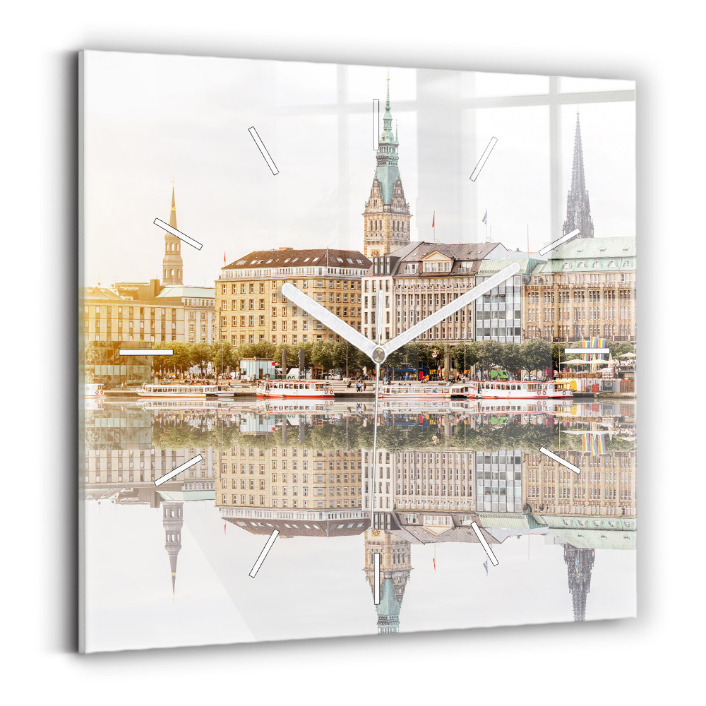 Štvorcové nástenné hodiny Rieka Hamburg Nemecko