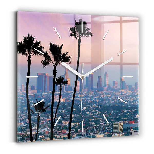Štvorcové nástenné hodiny Západ slnka v Los Angeles