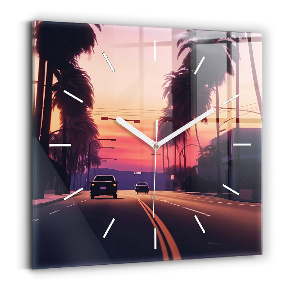 Štvorcové hodiny Západ slnka v Los Angeles
