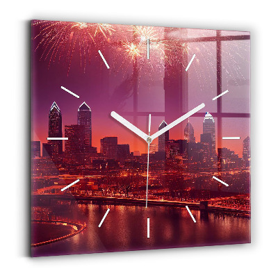 Štvorcové hodiny Mesto v noci vo Filadelfii