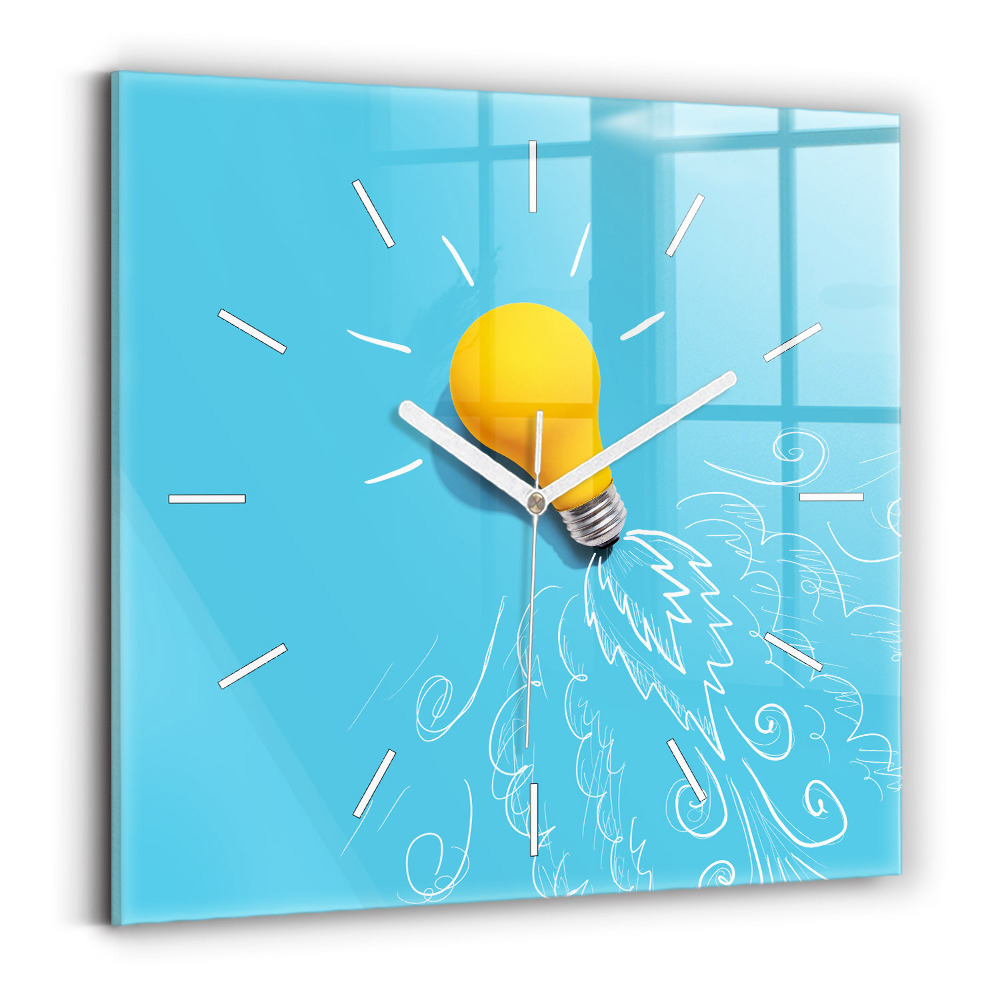 Štvorcové sklenené hodiny Kresba žiarovky