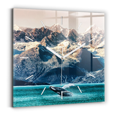 Štvorcové nástenné hodiny Veľryba vo vode