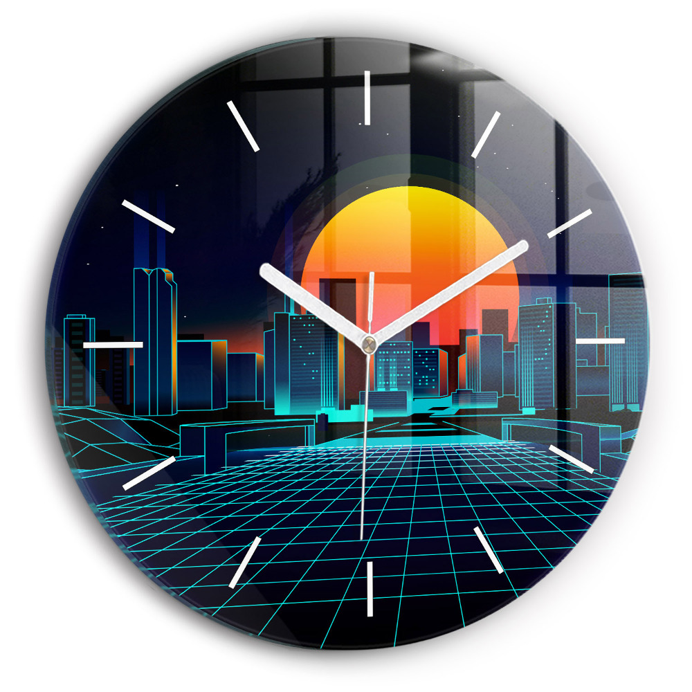 Vertikálne hodiny Retro futuristický západ slnka