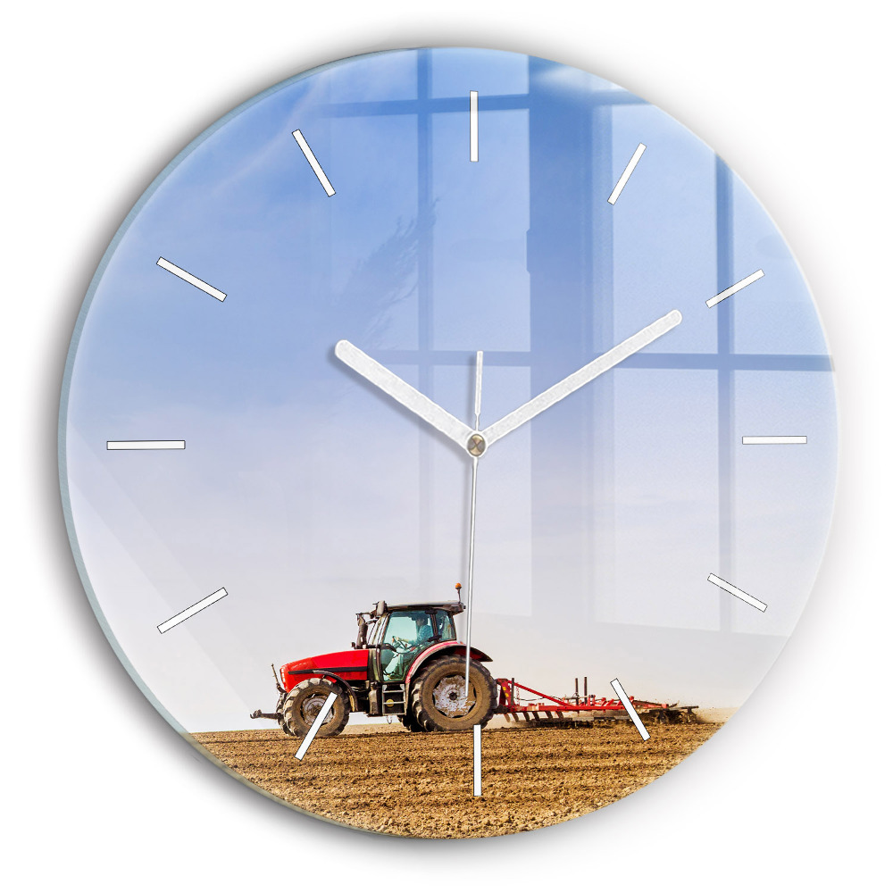 Vertikálne hodiny Traktor na poli pod modrou oblohou