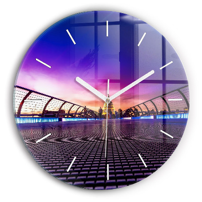 Vertikálne sklenené hodiny Most pri západe slnka