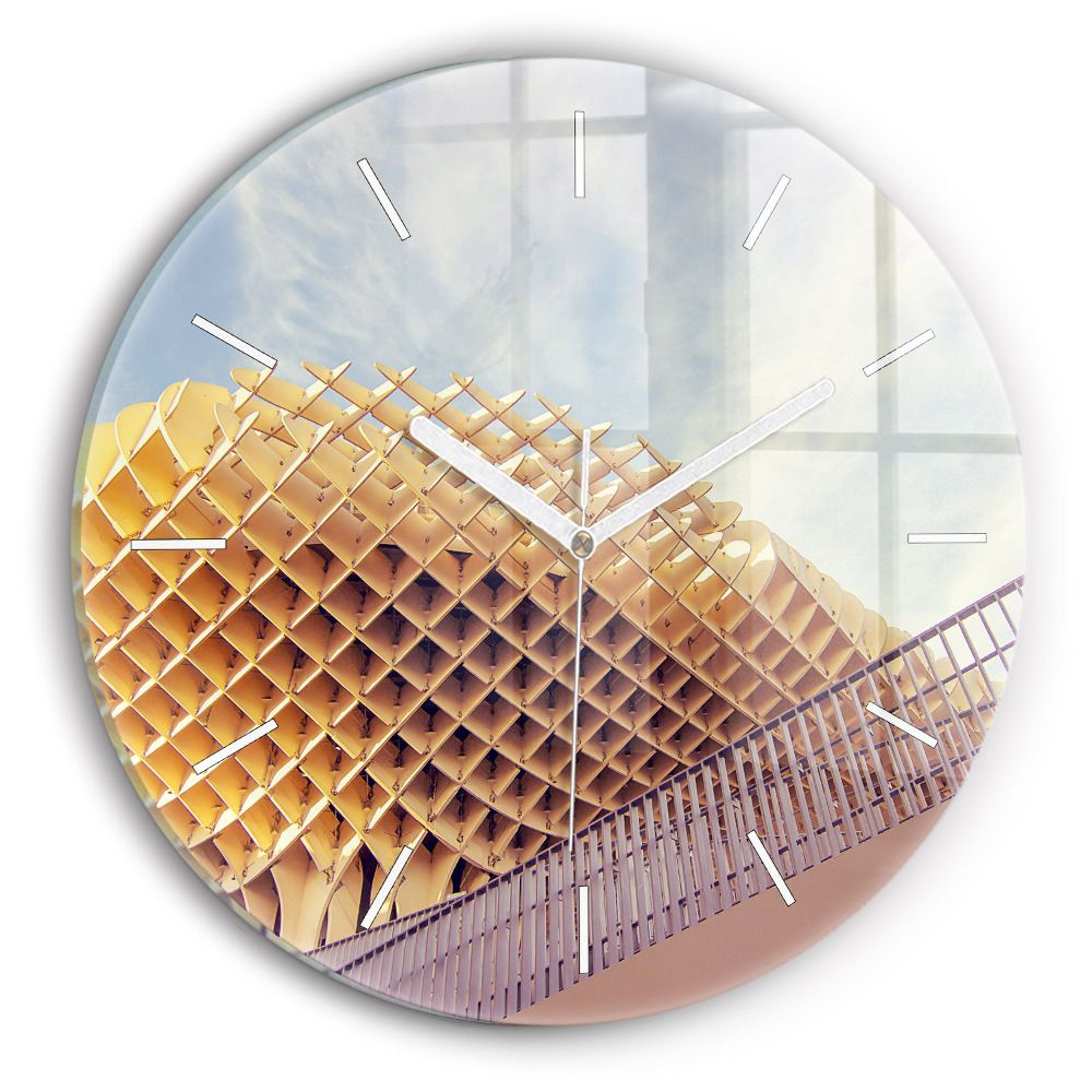 Vertikálne sklenené hodiny Geometrická architektúra v oblakoch