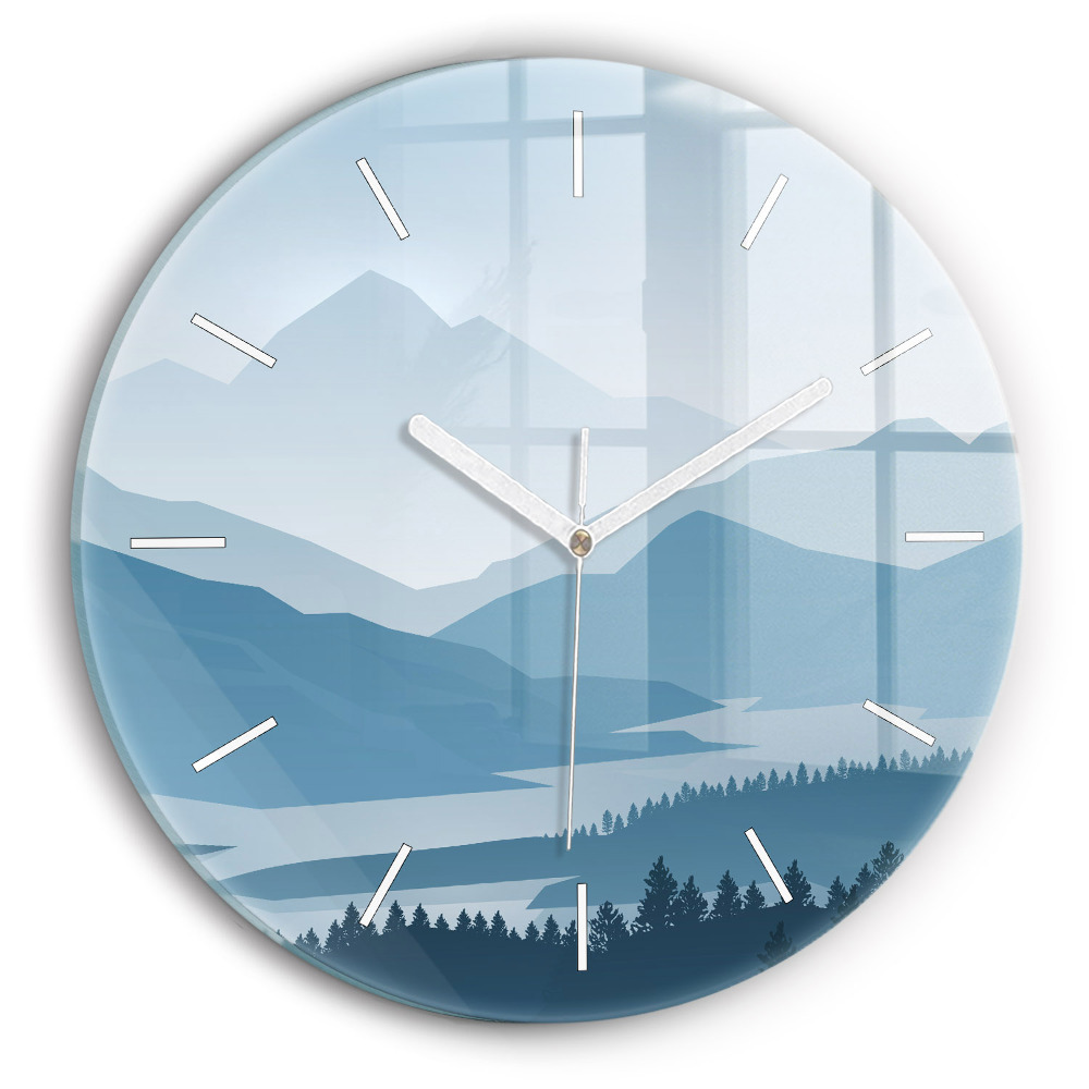 Vertikálne sklenené hodiny Hory v modrej hmle