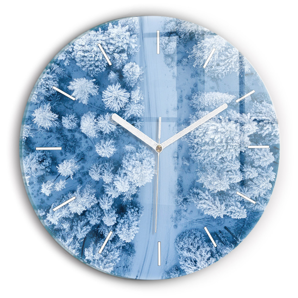 Vertikálne sklenené hodiny Zimný les zhora
