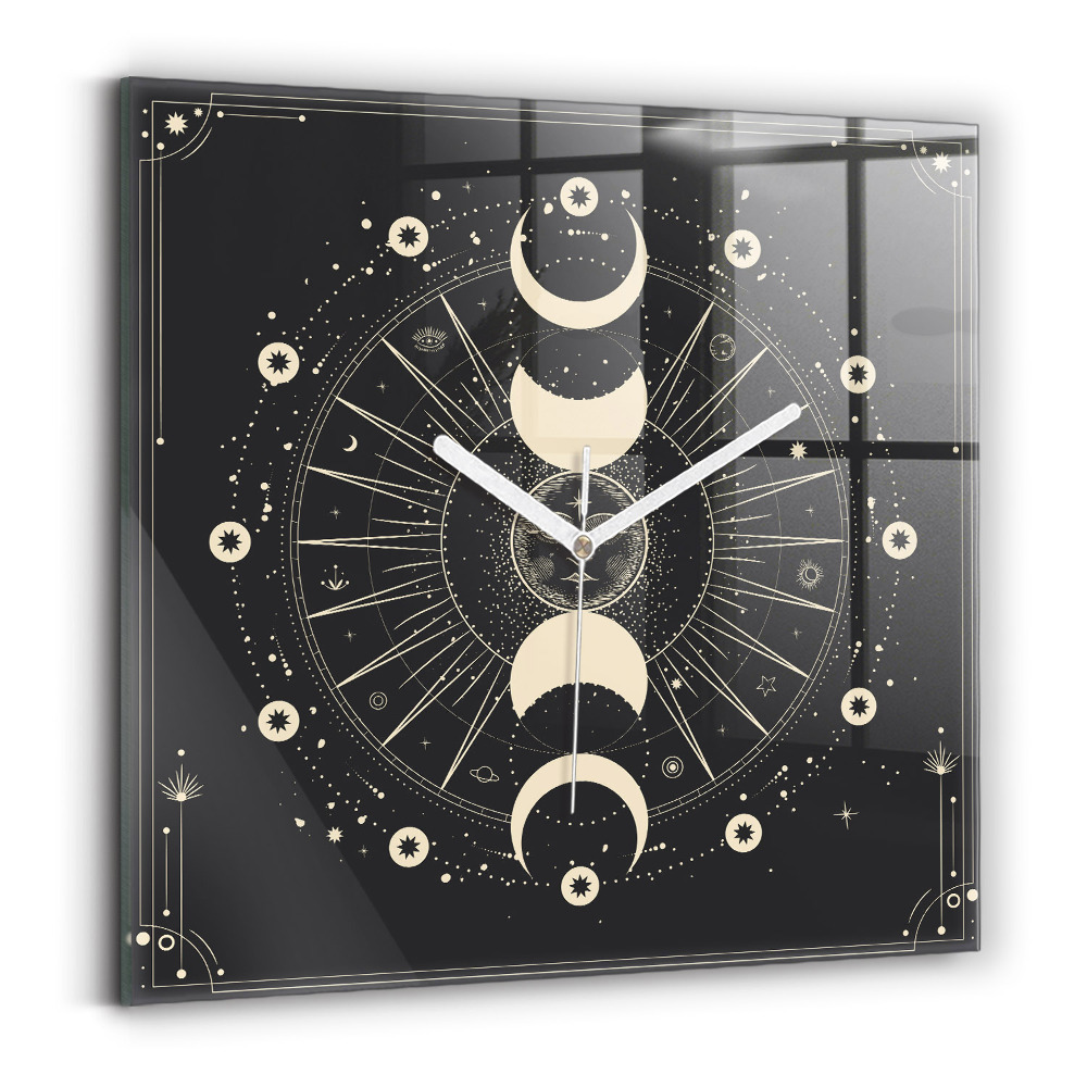 Štvorcové sklenené hodiny Mesiace a slnká